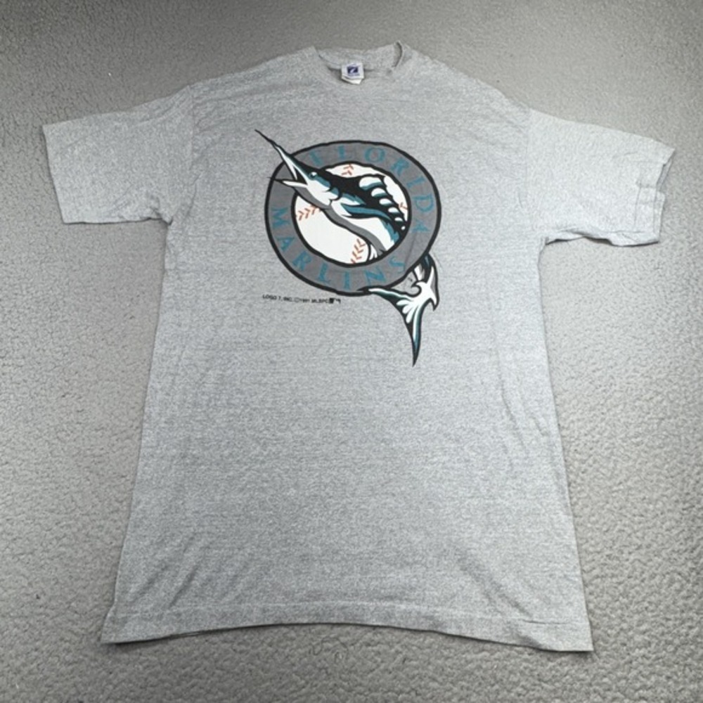 Vintage Florida Marlins Shirt Mens XL Gray MLB Baseball Logo 7 Tee Inaugural Tee
